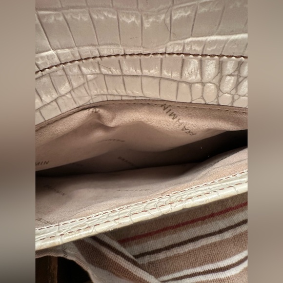 Brahmin White, Brown, and Black Crocodile-Embossed Satchel - Picture 9 of 12